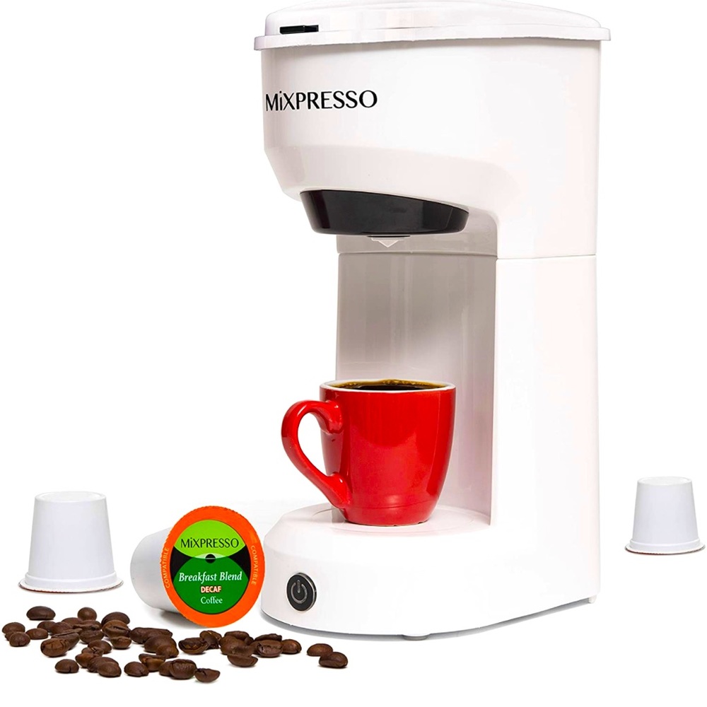 Mixpresso Design 2 in 1 Coffee Brewer Pods Compatible & Ground Coffee 14 oz